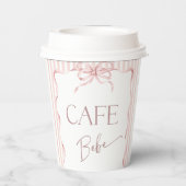 レトロ ピンク ボウ カフェ ベベ ガール コーヒー ベイビー シャワー 紙コップ (裏面)