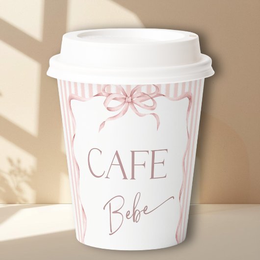 レトロ ピンク ボウ カフェ ベベ ガール コーヒー ベイビー シャワー 紙コップ