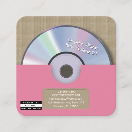 レトロ ピンク ミュージック プロデューサー CD DJ スクエア名刺 (正面)