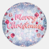 レトロ ピンク メリークリスマス ラウンドシール (正面)
