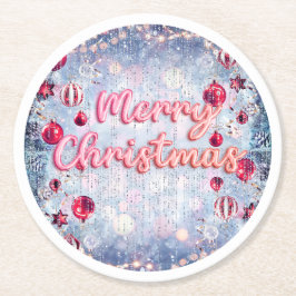 レトロ ピンク メリークリスマス ラウンドペーパーコースター