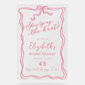 レトロ ピンク リボン 彼女は結婚する ウェルカム アクリルサイン (正面)