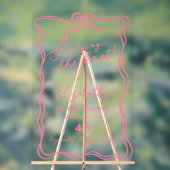 レトロ ピンク リボン 彼女は結婚する ウェルカム アクリルサイン (ニュートラル)