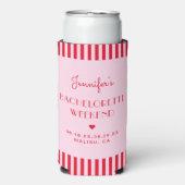レトロ ピンク & レッド ストライプ ブライズメイド ウィークエンド スリム缶クーラー (Seltzer正面)