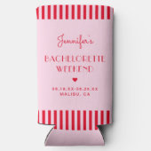 レトロ ピンク & レッド ストライプ ブライズメイド ウィークエンド スリム缶クーラー (裏面)