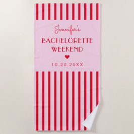 レトロ ピンク & レッド ストライプ ブライズメイド ウィークエンド ビーチタオル