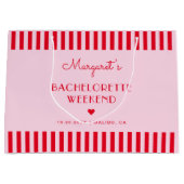 レトロ ピンク & レッド ストライプ ブライズメイド パーティー ラージペーパーバッグ (正面)