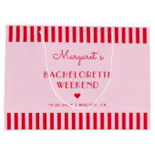 レトロ ピンク & レッド ストライプ ブライズメイド パーティー ラージペーパーバッグ (裏面)