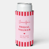 レトロ ピンク & レッド ストライプ ブライダル シャワー カスタム スリム缶クーラー (Seltzer正面)