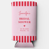 レトロ ピンク & レッド ストライプ ブライダル シャワー カスタム スリム缶クーラー (正面)