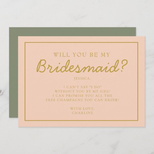 レトロ ピンク & レッド 手書き ブライズメイド 提案 招待状 (正面/裏面)