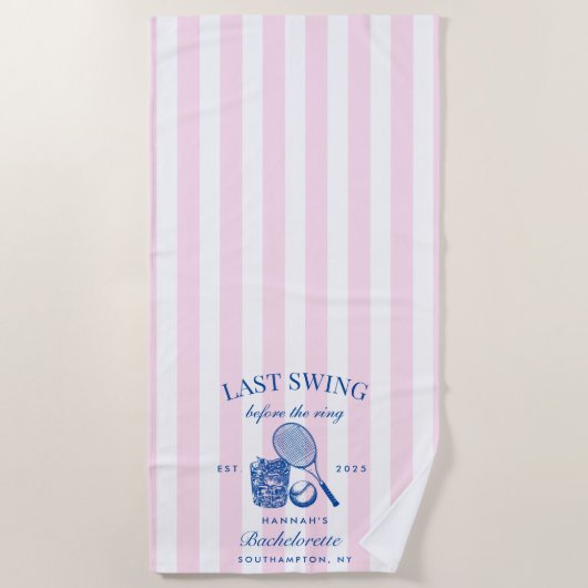 レトロ ピンク 結婚式前の最後のスイング テニス バック ビーチタオル (正面)