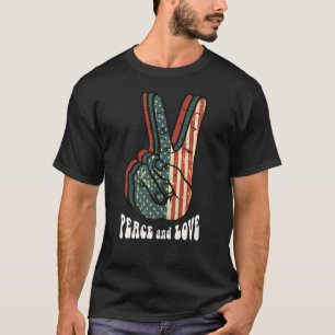 レトロ ピースサイン ヴィンテージ 60年代 70年代 ヒッピースタイル ギフト Tシャツ