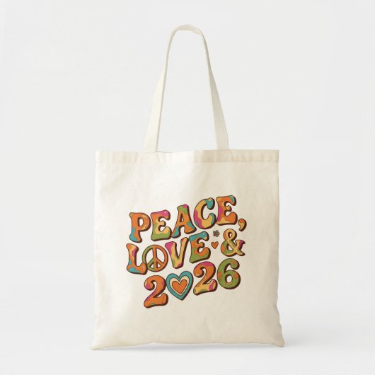 レトロ ピース ラブ 2026 グルービー トートバッグ (正面)