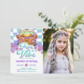 レトロ ファイブ は ヴァイブ グルーヴィー 5歳の誕生日写真 招待状 (スタンド正面)