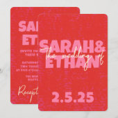 レトロ ファンキー ボールド 赤 ピンク ウェディング 招待状 (正面/裏面)