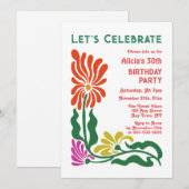 レトロ ファンキー 70年代 グルービー サイケデリック フラワー バースデー 招待状 (正面/裏面)