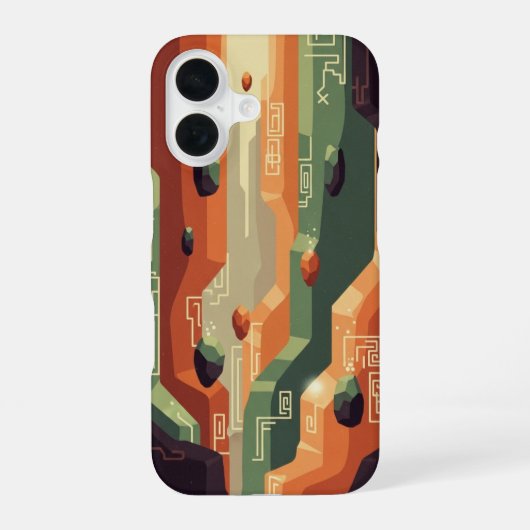 レトロ ファンタジー キャニオン ピクセルアート iPhone 16ケース (裏面)