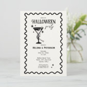 レトロ ファン ブラック アンド ホワイト ハロウィン パーティー 招待状 (スタンド正面)