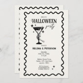 レトロ ファン ブラック アンド ホワイト ハロウィン パーティー 招待状 (正面/裏面)