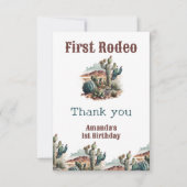 レトロ ファースト ロデオ ウエスタン サボテン バースデー サンキューカード (正面)