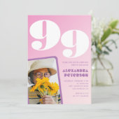 レトロ フォト ピンク 99歳の誕生日 招待状 (スタンド正面)