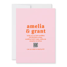 レトロ フォント オレンジとピンクのQRコード 現代のウェディング