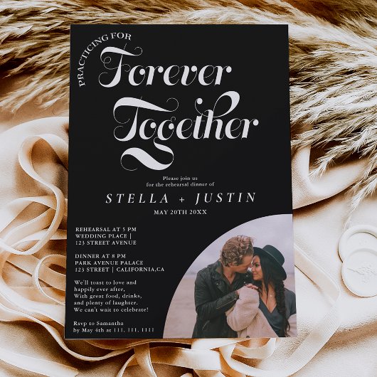レトロ フォーエバー フォト 白 リハーサル ディナー 招待状