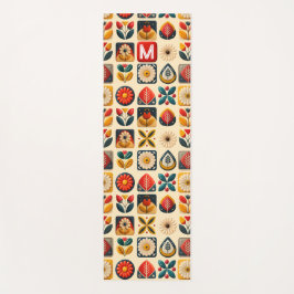 レトロ フォーク フラワー ヨガ デザイン ヨガマット