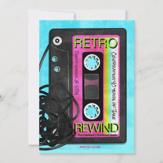 レトロ フラッシュバック バースデー パーティー 招待状 (正面)