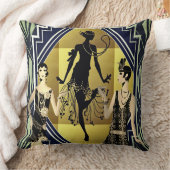 レトロ フラッパー ダンサー ブラック ゴールド クッション (ブランケット)