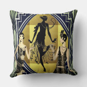 レトロ フラッパー ダンサー ブラック ゴールド クッション (裏面)