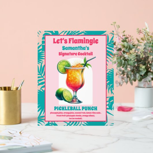 レトロ フラミンゴ ピックルボール ブライダルシャワー コクテイル アクリルサイン (ウェディング)