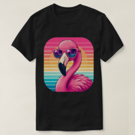 レトロ フラミンゴ 夕焼け トロピカル デザイン Tシャツ