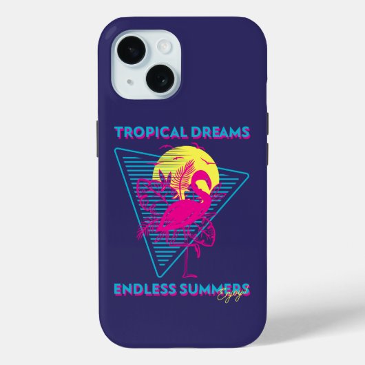 レトロ フラミンゴ 日没 Synthwave ビブラス Case-Mate iPhoneケース (裏面)