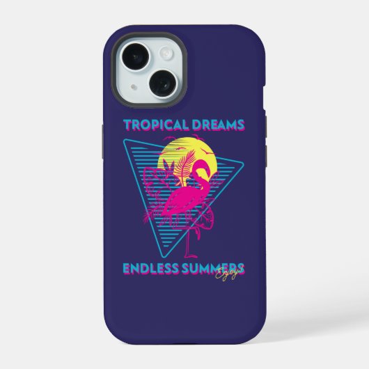 レトロ フラミンゴ 日没 Synthwave ビブラス iPhone 15ケース (裏面)
