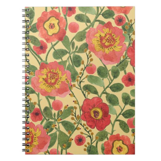 レトロ フラワーの水彩画:時代を超えた優雅さ ノートブック (正面)