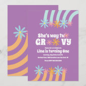 レトロ フラワーズ ウェイ ツー グルーヴィー バースデー 招待状 (正面/裏面)