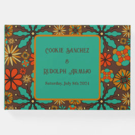 レトロ フラワーズ ブラウン ティール レッド 花柄 グルーヴィー 60年代スタイル ゲストブック