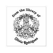 レトロ フラワール 平和のサイン 図書館から セルフインキングスタンプ (デザイン)