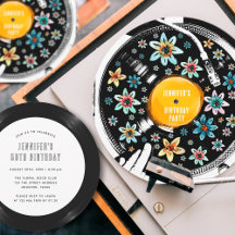 レトロ フラワー柄 オーダーメイド レコード インビテーション