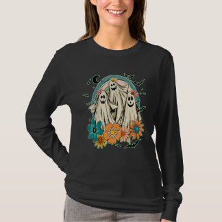 レトロ フラワー おばけ ハロウィン フラワー ゴースト かわいい ハロウィン Tシャツ