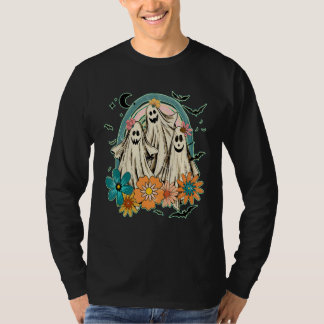 レトロ フラワー おばけ ハロウィン フラワー ゴースト かわいい ハロウィン Tシャツ
