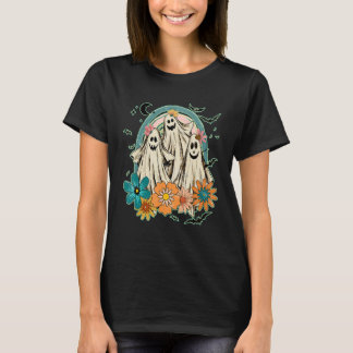 レトロ フラワー おばけ ハロウィン フラワー ゴースト かわいい ハロウィン Tシャツ