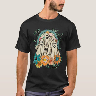 レトロ フラワー おばけ ハロウィン フラワー ゴースト かわいい ハロウィン Tシャツ
