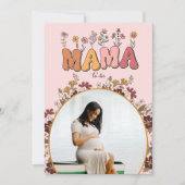 レトロ フラワー カラフル ママ トゥ ビー フォト ベイビー シャワー 招待状 (正面)