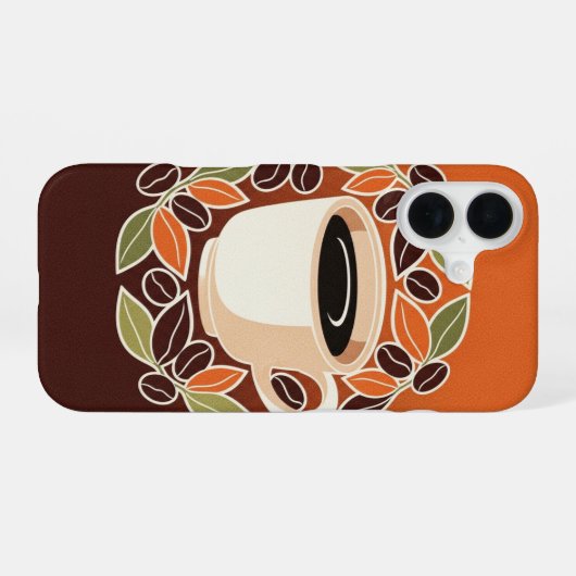 レトロ フラワー コーヒー カップ iPhone 16ケース (裏面横)