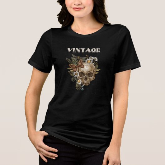 レトロ フラワー ゴス アート トライブレンドTシャツ (正面)