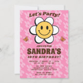 レトロ フラワー スマイル 編集可能な招待状 招待状 (正面)