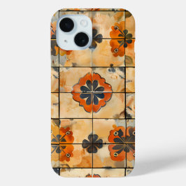 レトロ フラワー タイル 模様 スマホケース iPhone 15ケース